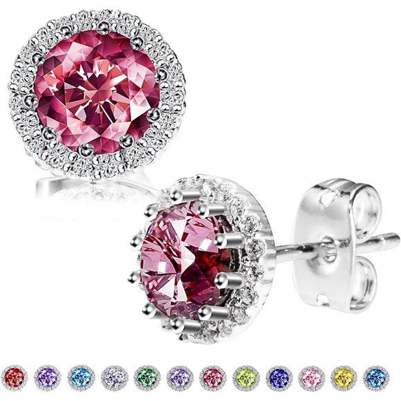 New Ruby/July  Birthstone Stud Earrings Set, Copper Plated Cubic Zirconi… - Picture 4 of 7